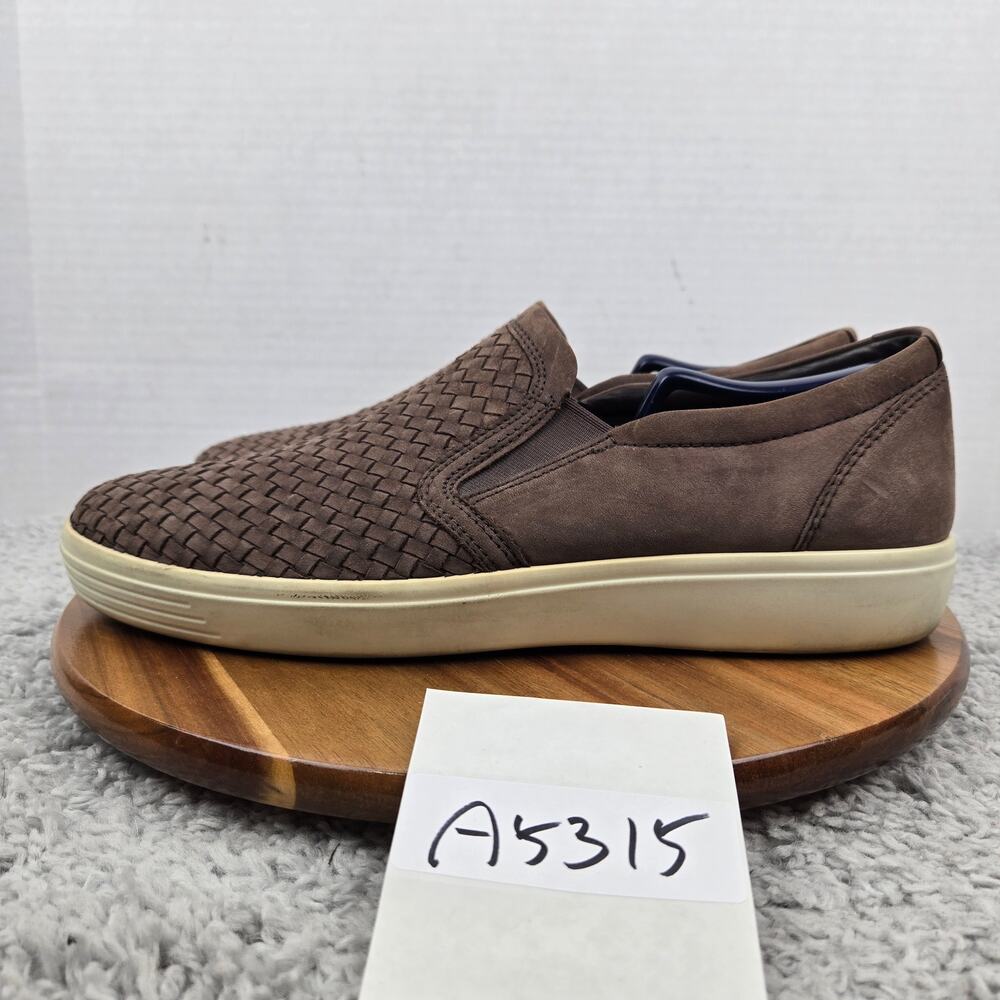 Ecco Mens 46 Soft 7 Brown Woven Leather Casual Lifestyle Daily Slip On Sneaker